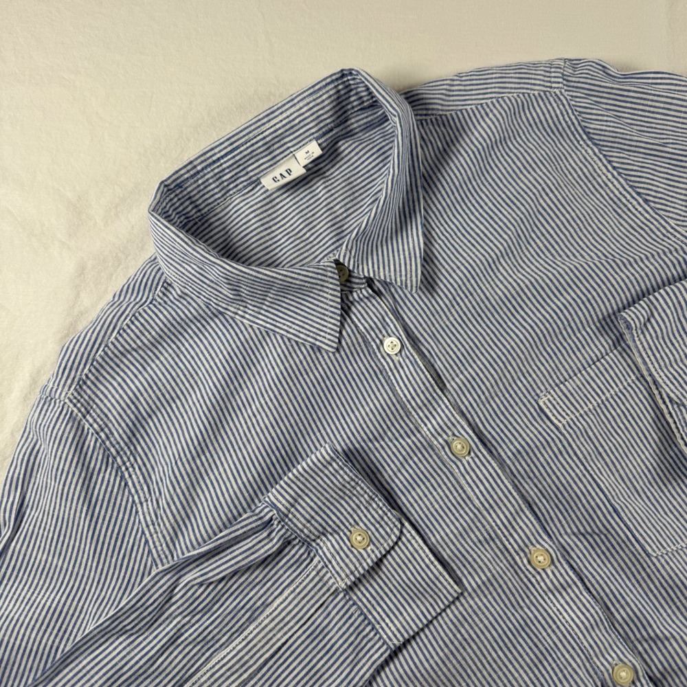 Gap Women's Size M Blue Slub Stripe Popover L/S Cotton‎ Button Down Shirt